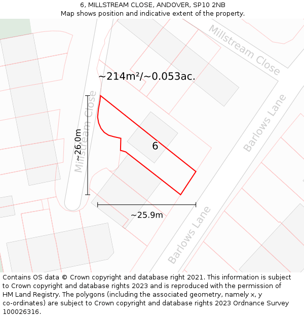 6, MILLSTREAM CLOSE, ANDOVER, SP10 2NB: Plot and title map