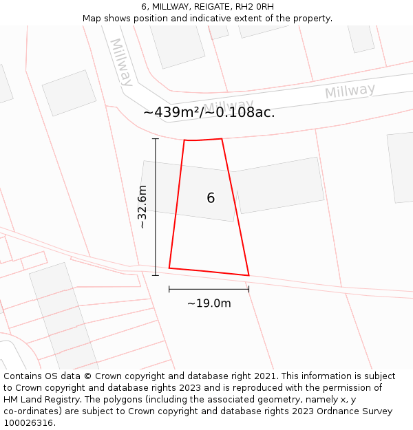 6, MILLWAY, REIGATE, RH2 0RH: Plot and title map