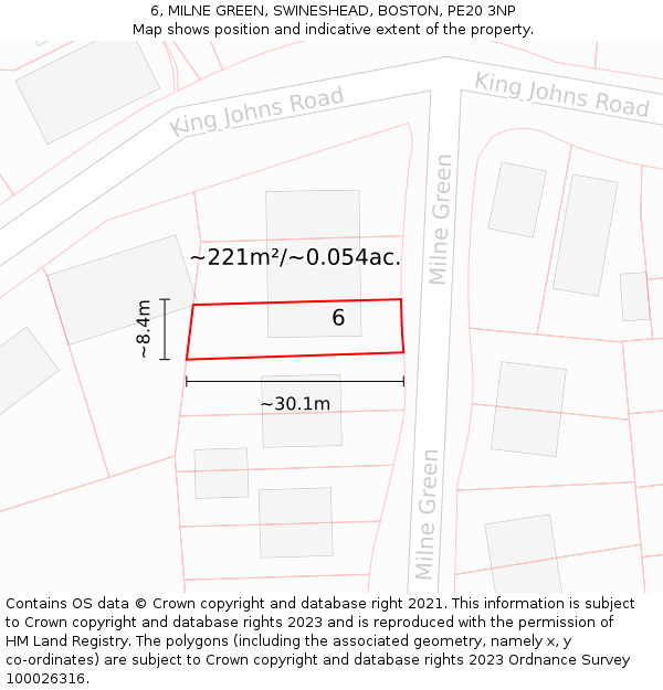 6, MILNE GREEN, SWINESHEAD, BOSTON, PE20 3NP: Plot and title map