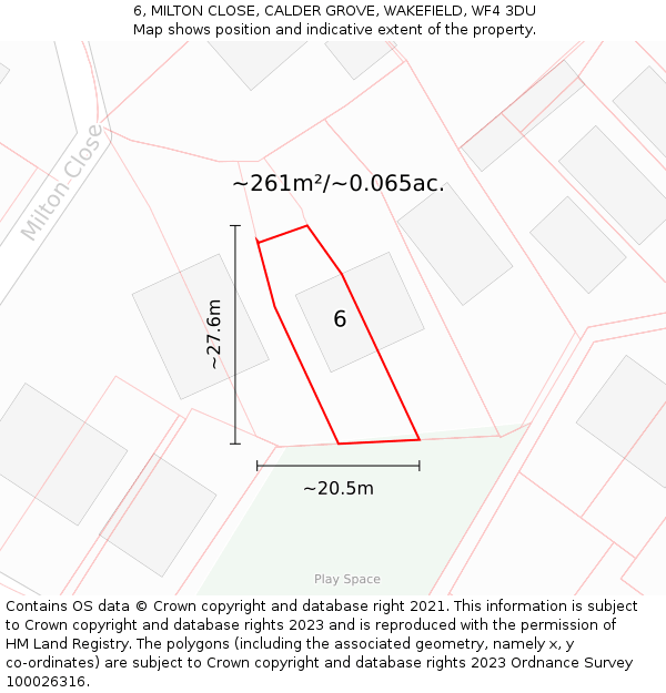 6, MILTON CLOSE, CALDER GROVE, WAKEFIELD, WF4 3DU: Plot and title map