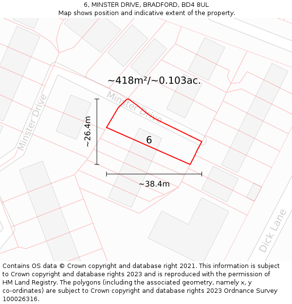 6, MINSTER DRIVE, BRADFORD, BD4 8UL: Plot and title map