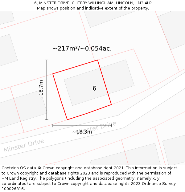 6, MINSTER DRIVE, CHERRY WILLINGHAM, LINCOLN, LN3 4LP: Plot and title map