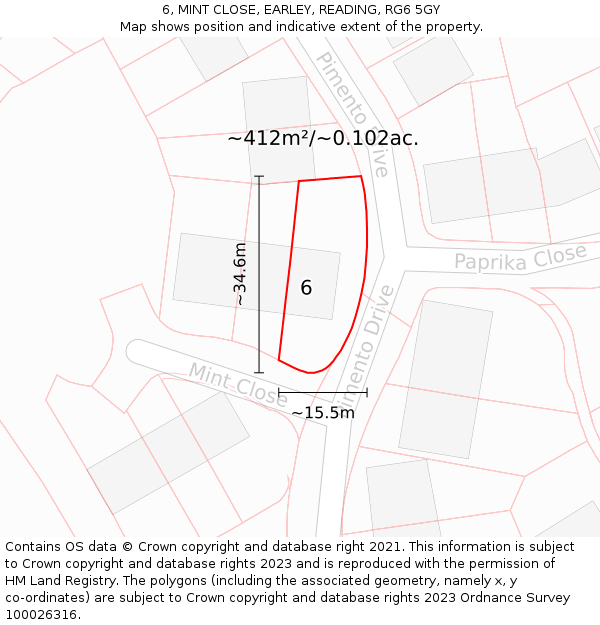 6, MINT CLOSE, EARLEY, READING, RG6 5GY: Plot and title map