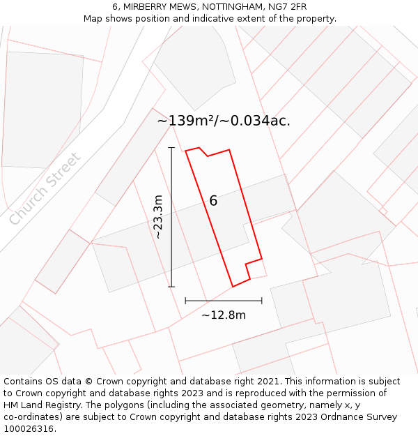 6, MIRBERRY MEWS, NOTTINGHAM, NG7 2FR: Plot and title map