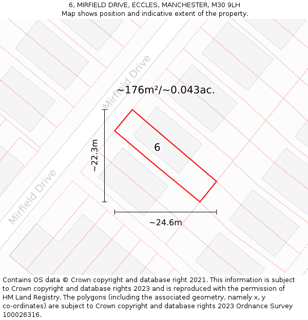 6, MIRFIELD DRIVE, ECCLES, MANCHESTER, M30 9LH: Plot and title map