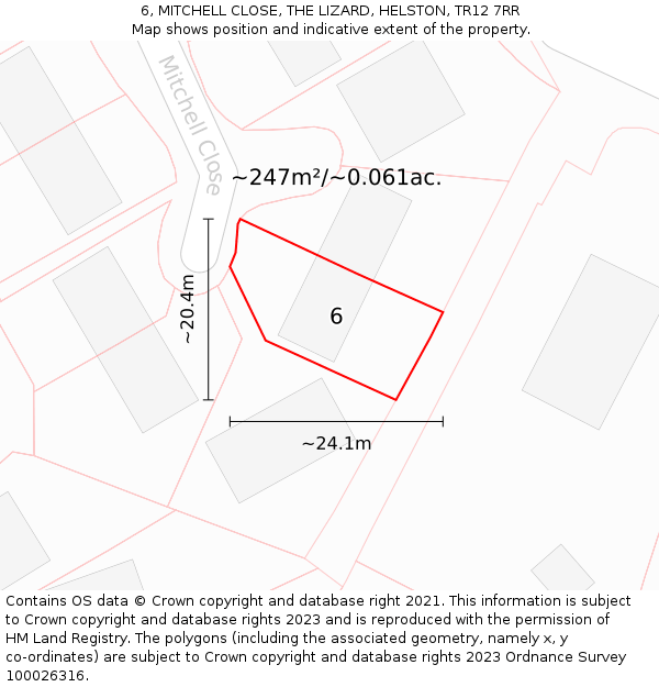 6, MITCHELL CLOSE, THE LIZARD, HELSTON, TR12 7RR: Plot and title map