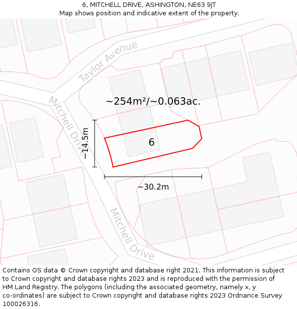 6, MITCHELL DRIVE, ASHINGTON, NE63 9JT: Plot and title map