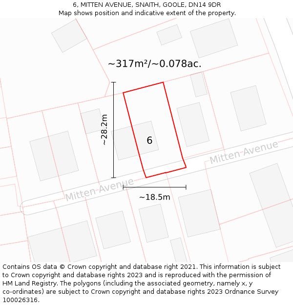 6, MITTEN AVENUE, SNAITH, GOOLE, DN14 9DR: Plot and title map