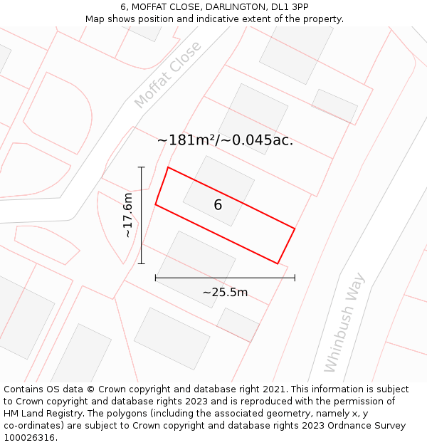 6, MOFFAT CLOSE, DARLINGTON, DL1 3PP: Plot and title map