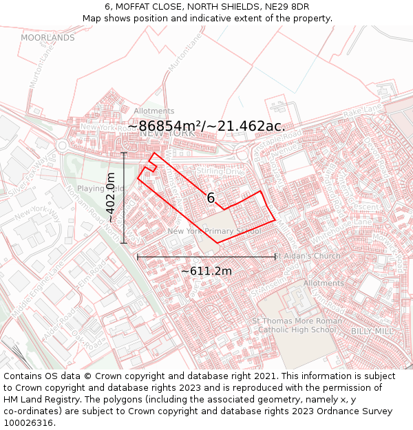 6, MOFFAT CLOSE, NORTH SHIELDS, NE29 8DR: Plot and title map