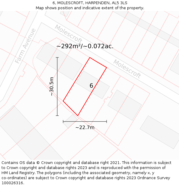 6, MOLESCROFT, HARPENDEN, AL5 3LS: Plot and title map