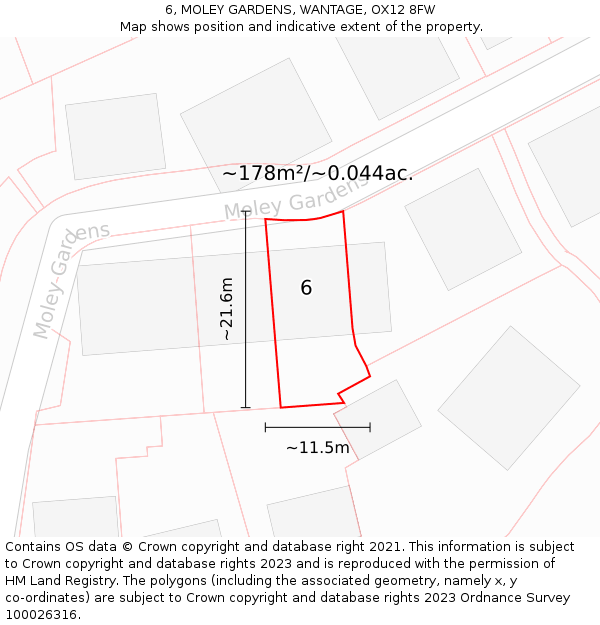 6, MOLEY GARDENS, WANTAGE, OX12 8FW: Plot and title map