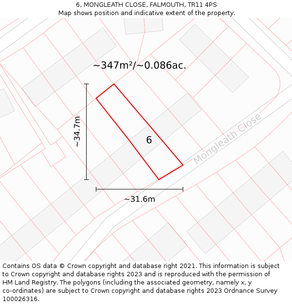 6, MONGLEATH CLOSE, FALMOUTH, TR11 4PS: Plot and title map