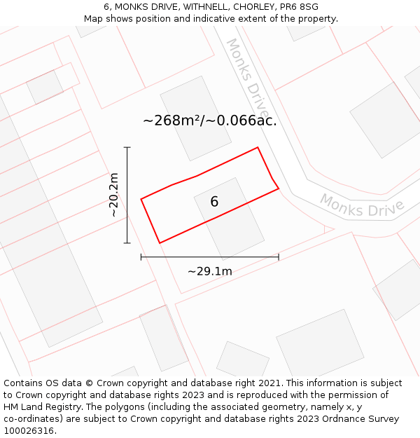6, MONKS DRIVE, WITHNELL, CHORLEY, PR6 8SG: Plot and title map