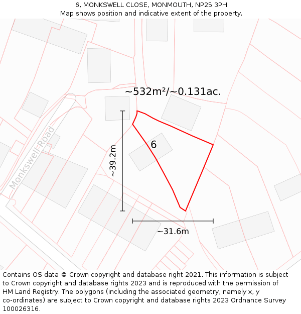 6, MONKSWELL CLOSE, MONMOUTH, NP25 3PH: Plot and title map