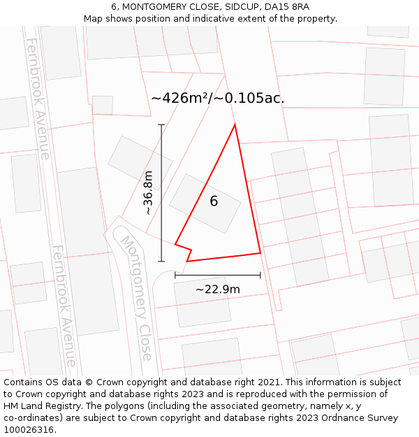 6, MONTGOMERY CLOSE, SIDCUP, DA15 8RA: Plot and title map