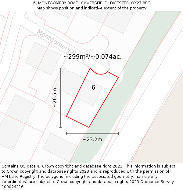 6, MONTGOMERY ROAD, CAVERSFIELD, BICESTER, OX27 8FG: Plot and title map