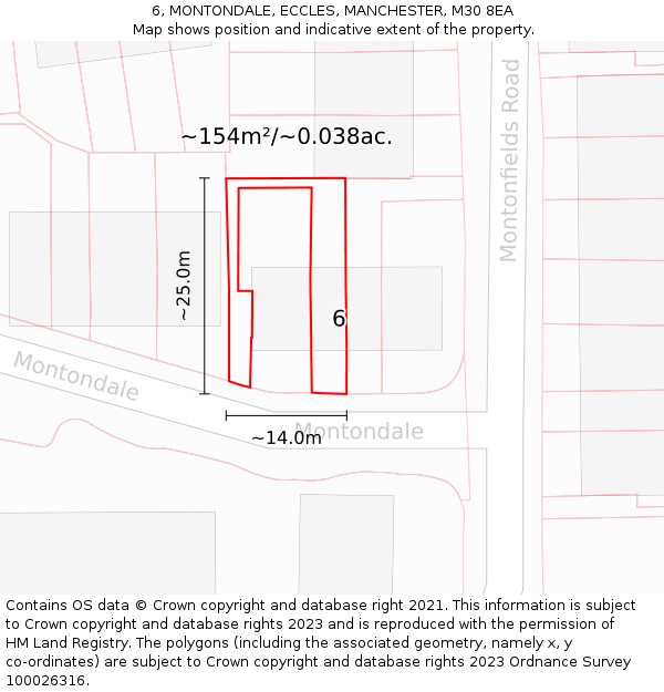 6, MONTONDALE, ECCLES, MANCHESTER, M30 8EA: Plot and title map