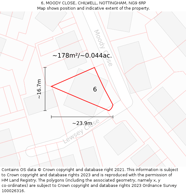 6, MOODY CLOSE, CHILWELL, NOTTINGHAM, NG9 6RP: Plot and title map