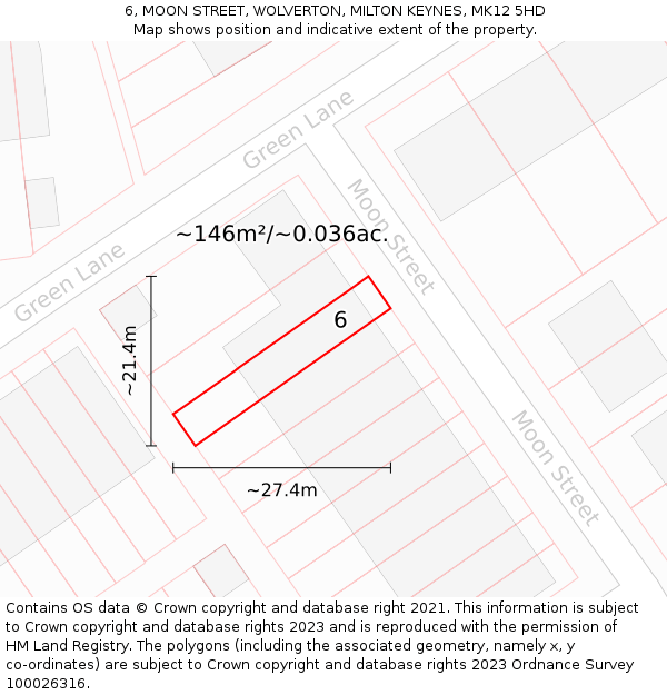 6, MOON STREET, WOLVERTON, MILTON KEYNES, MK12 5HD: Plot and title map