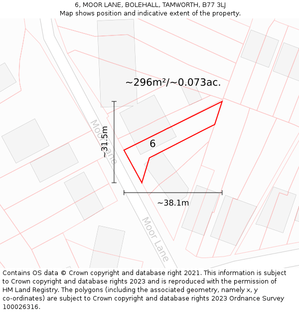 6, MOOR LANE, BOLEHALL, TAMWORTH, B77 3LJ: Plot and title map