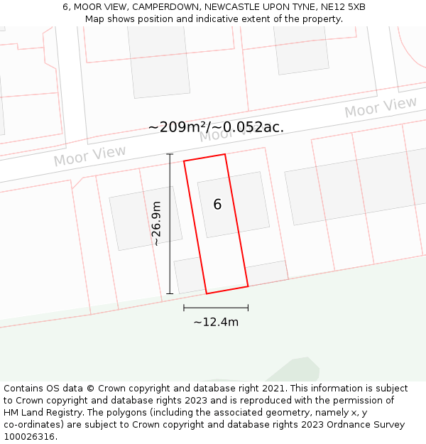6, MOOR VIEW, CAMPERDOWN, NEWCASTLE UPON TYNE, NE12 5XB: Plot and title map