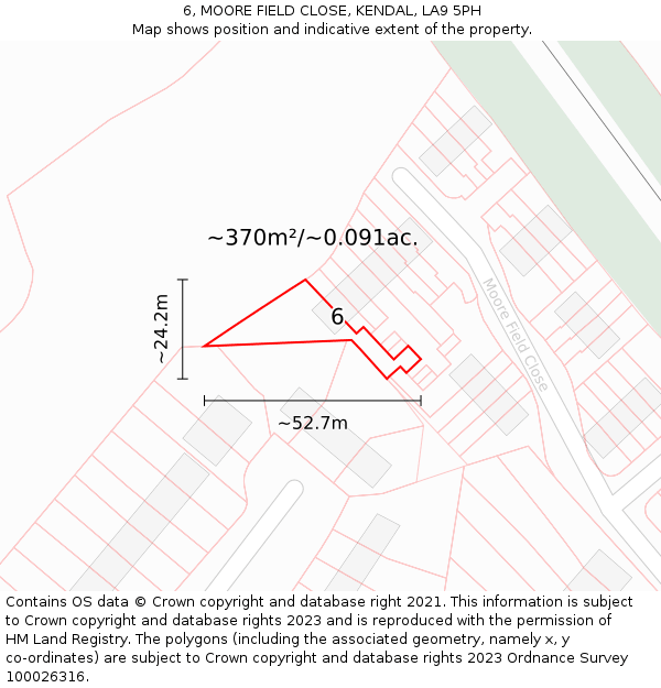 6, MOORE FIELD CLOSE, KENDAL, LA9 5PH: Plot and title map