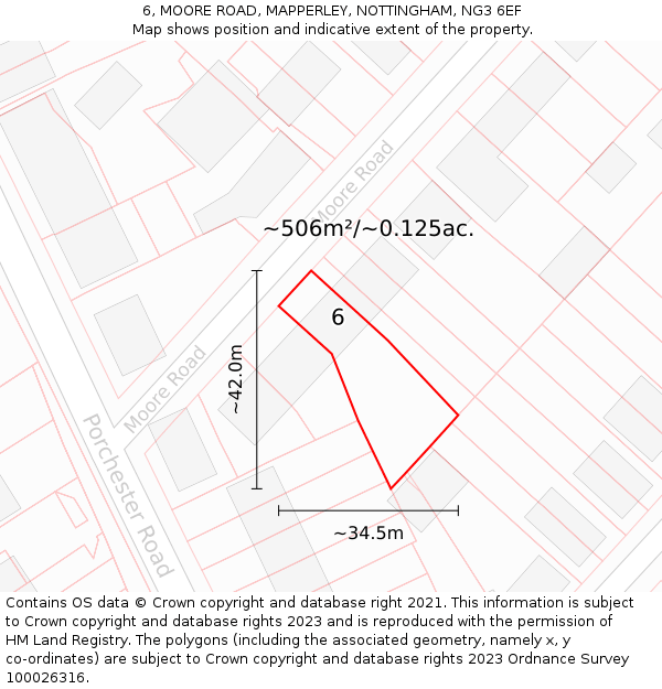 6, MOORE ROAD, MAPPERLEY, NOTTINGHAM, NG3 6EF: Plot and title map