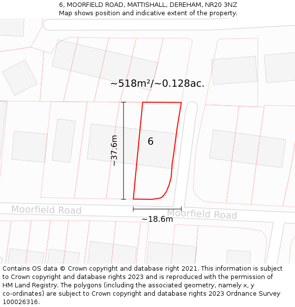 6, MOORFIELD ROAD, MATTISHALL, DEREHAM, NR20 3NZ: Plot and title map