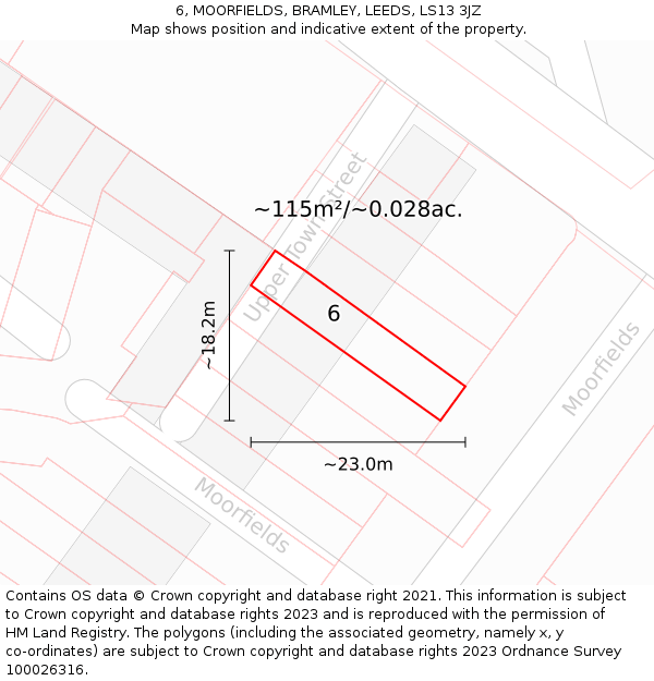 6, MOORFIELDS, BRAMLEY, LEEDS, LS13 3JZ: Plot and title map