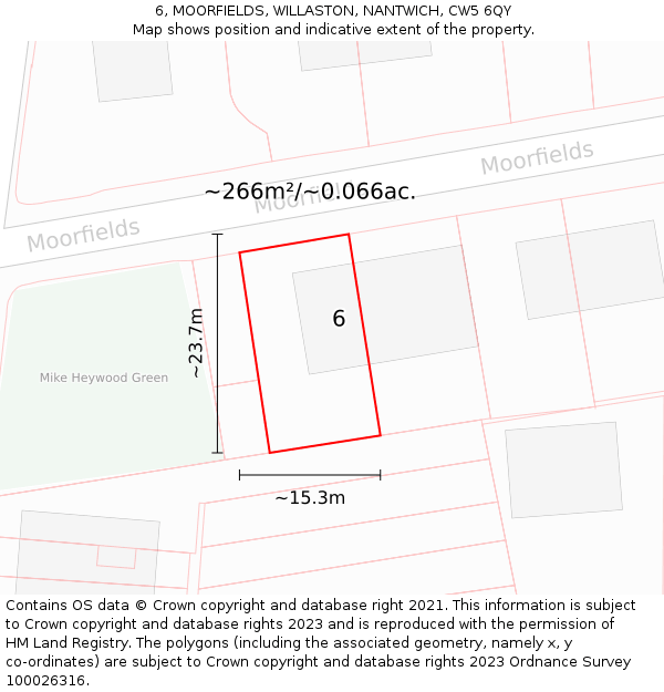 6, MOORFIELDS, WILLASTON, NANTWICH, CW5 6QY: Plot and title map