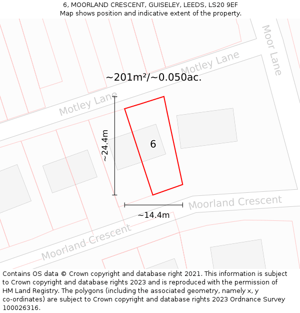 6, MOORLAND CRESCENT, GUISELEY, LEEDS, LS20 9EF: Plot and title map