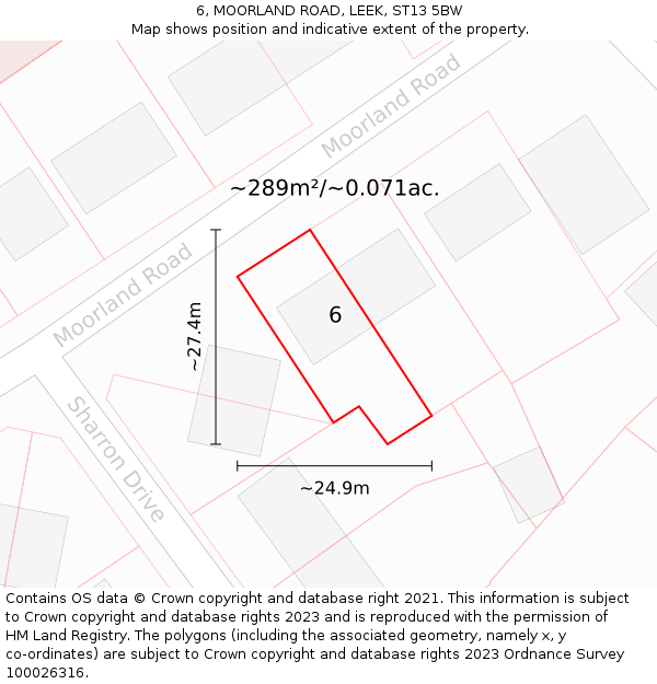 6, MOORLAND ROAD, LEEK, ST13 5BW: Plot and title map