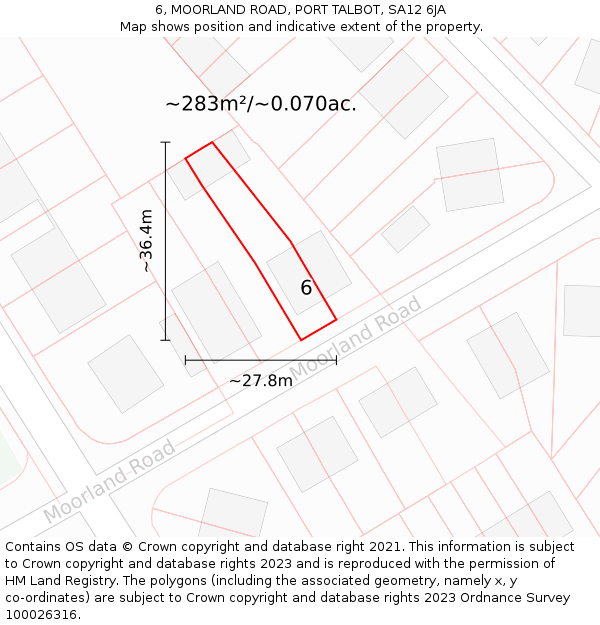 6, MOORLAND ROAD, PORT TALBOT, SA12 6JA: Plot and title map