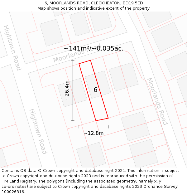 6, MOORLANDS ROAD, CLECKHEATON, BD19 5ED: Plot and title map