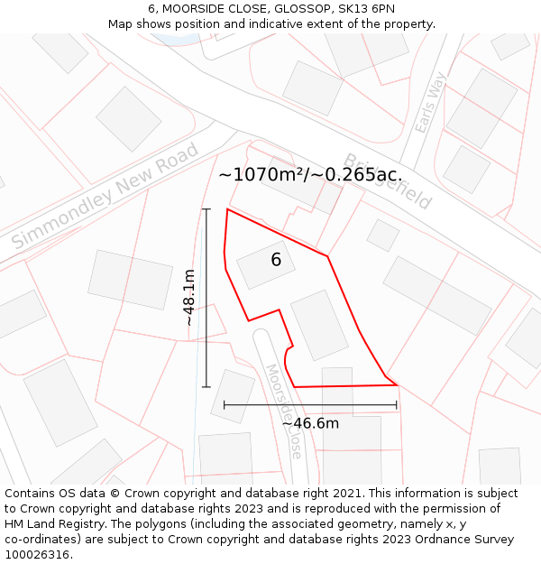 6, MOORSIDE CLOSE, GLOSSOP, SK13 6PN: Plot and title map