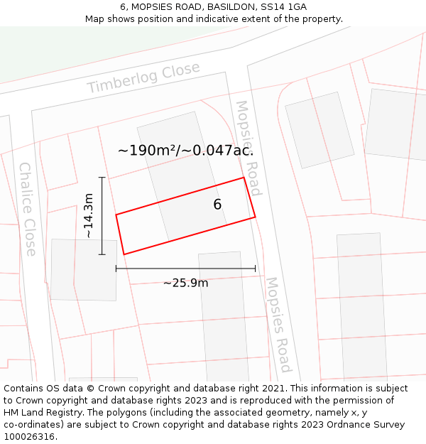 6, MOPSIES ROAD, BASILDON, SS14 1GA: Plot and title map