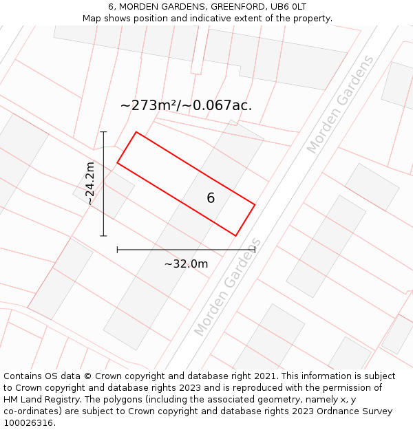 6, MORDEN GARDENS, GREENFORD, UB6 0LT: Plot and title map
