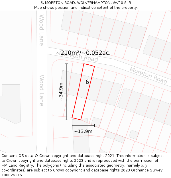6, MORETON ROAD, WOLVERHAMPTON, WV10 8LB: Plot and title map