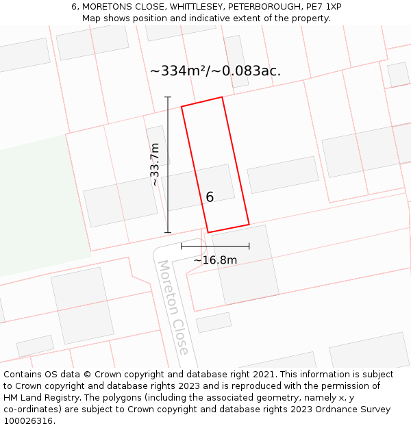 6, MORETONS CLOSE, WHITTLESEY, PETERBOROUGH, PE7 1XP: Plot and title map