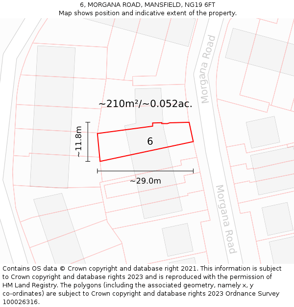 6, MORGANA ROAD, MANSFIELD, NG19 6FT: Plot and title map