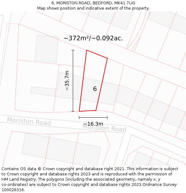 6, MORISTON ROAD, BEDFORD, MK41 7UG: Plot and title map