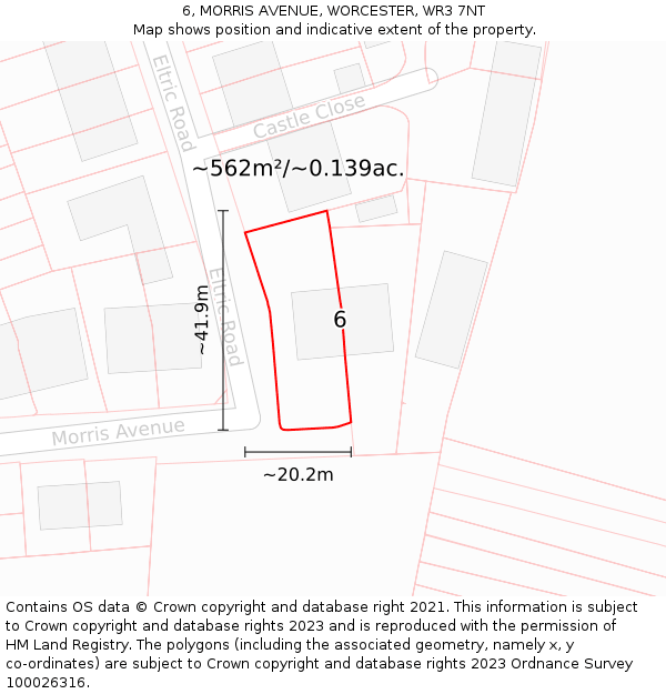 6, MORRIS AVENUE, WORCESTER, WR3 7NT: Plot and title map