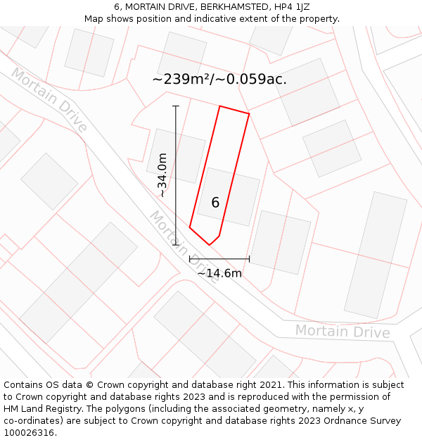 6, MORTAIN DRIVE, BERKHAMSTED, HP4 1JZ: Plot and title map