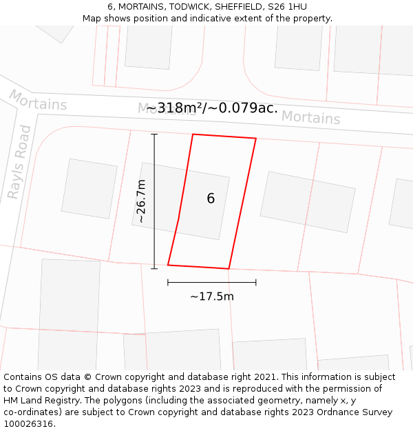 6, MORTAINS, TODWICK, SHEFFIELD, S26 1HU: Plot and title map