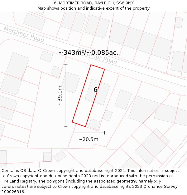 6, MORTIMER ROAD, RAYLEIGH, SS6 9NX: Plot and title map