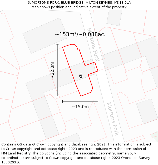 6, MORTONS FORK, BLUE BRIDGE, MILTON KEYNES, MK13 0LA: Plot and title map