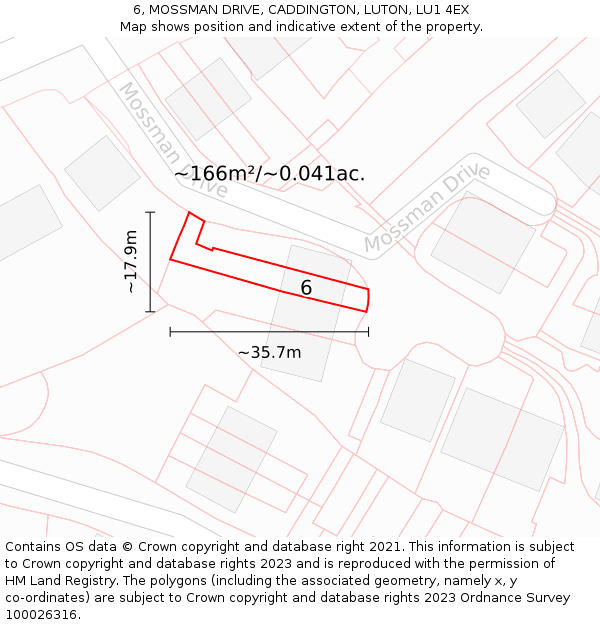 6, MOSSMAN DRIVE, CADDINGTON, LUTON, LU1 4EX: Plot and title map