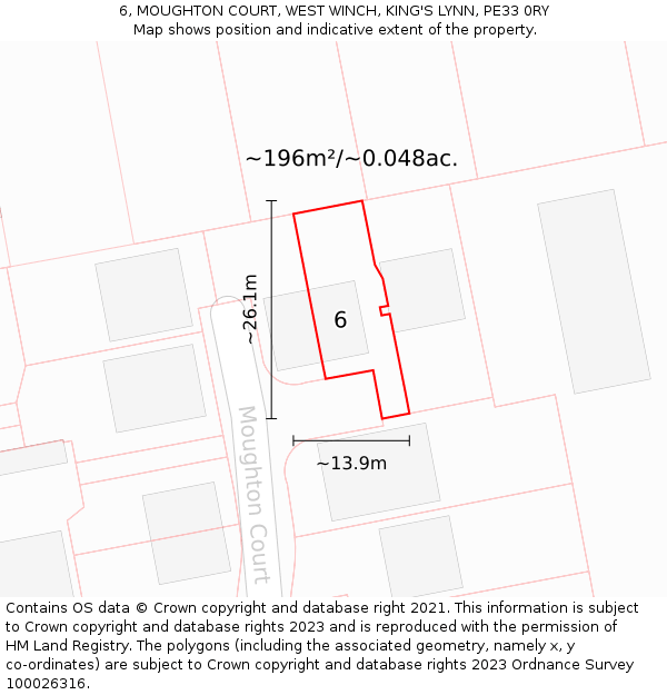 6, MOUGHTON COURT, WEST WINCH, KING'S LYNN, PE33 0RY: Plot and title map
