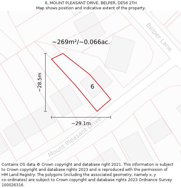 6, MOUNT PLEASANT DRIVE, BELPER, DE56 2TH: Plot and title map